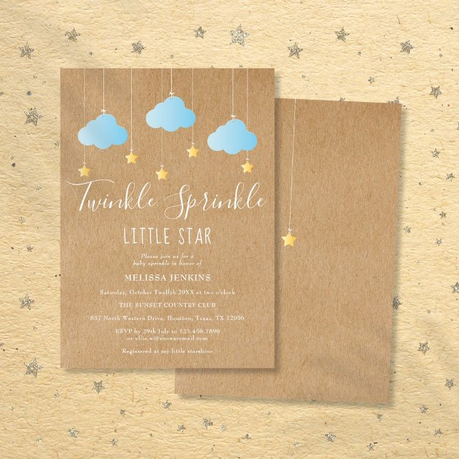 Rustic Twinkle Sprinkle Pojke Sprinkle / Shower Inbjudningar (Rustic Twinkle Sprinkle Baby Boy Sprinkle / Shower Invitation)