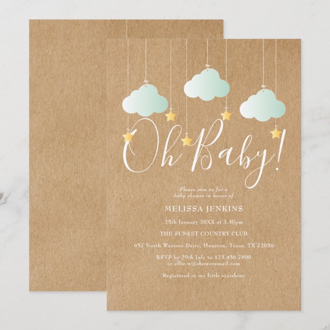 Rustic Twinkle Twinkle Oh Baby Baby Shower Inbjudningar (Fram/baksida)