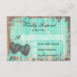 Rustic Two Hearts Wood Aqua-Bröllop OSA Kort