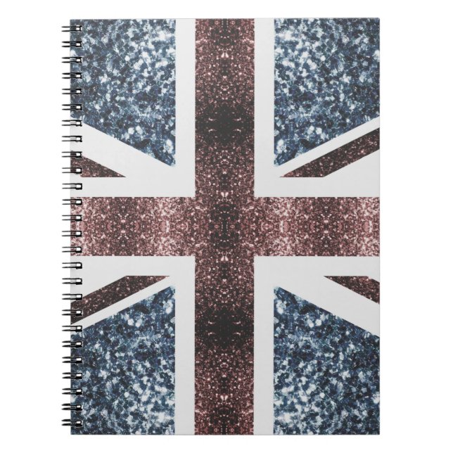 Rustic UK flagga Red blue sparkles glitter Anteckningsbok (Framsidan)