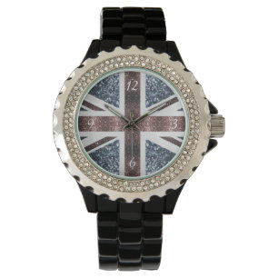 Rustic UK flagga Red blue sparkles glitter Armbandsur