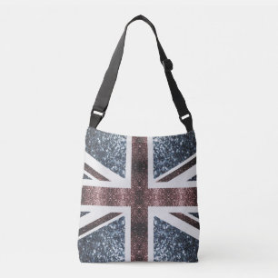 Rustic UK flagga Red blue sparkles glitter Axelväska