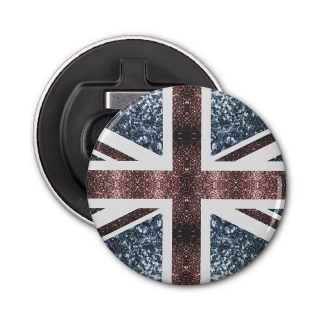 Rustic UK flagga Red blue sparkles glitter Flasköppnare (Framsidan)