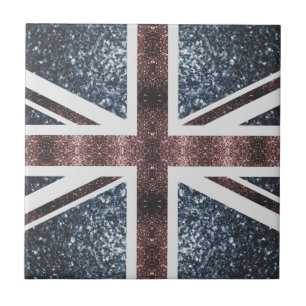 Rustic UK flagga Red blue sparkles glitter Kakelplatta