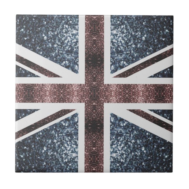 Rustic UK flagga Red blue sparkles glitter Kakelplatta (Framsidan)