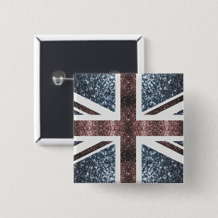 Rustic UK flagga Red blue sparkles glitter Knapp