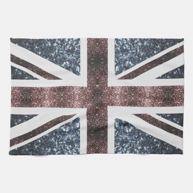 Rustic UK flagga Red blue sparkles glitter Kökshandduk (Horisontell)