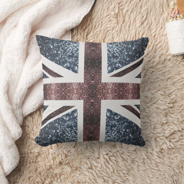 Rustic UK flagga Red blue sparkles glitter Kudde (Filt)