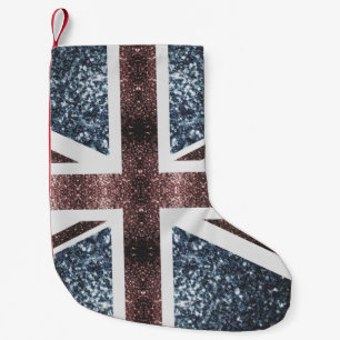 Rustic UK flagga Red blue sparkles glitter Liten Julstrumpa
