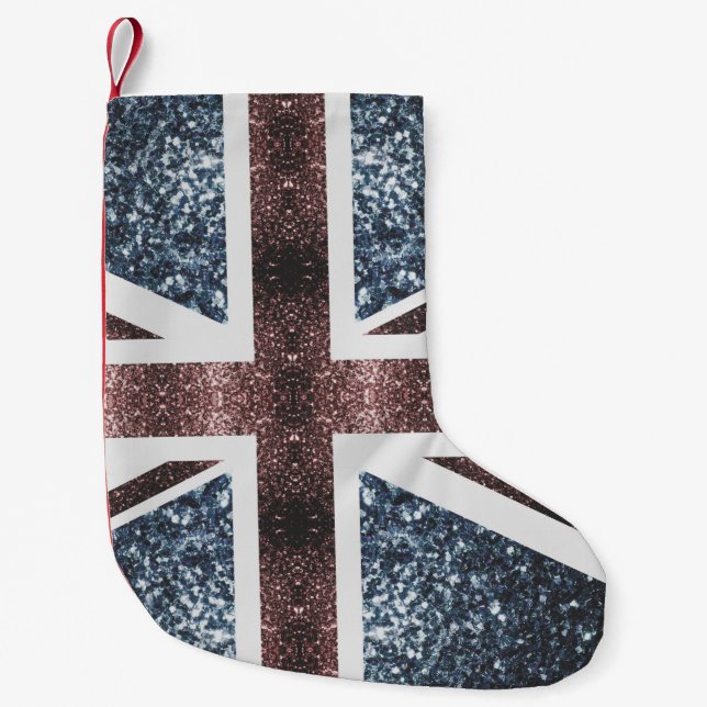Rustic UK flagga Red blue sparkles glitter Liten Julstrumpa (Framsidan)