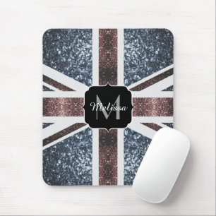 Rustic UK flagga Red blue sparkles glitter Monogra Musmatta
