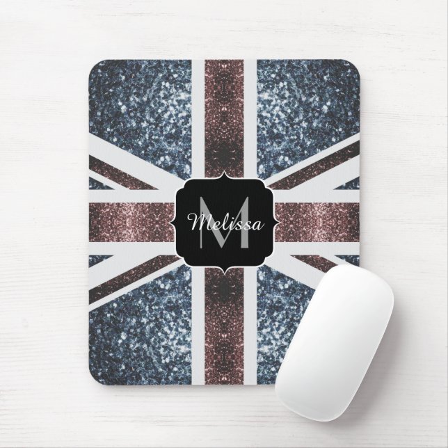Rustic UK flagga Red blue sparkles glitter Monogra Musmatta (Med mus)
