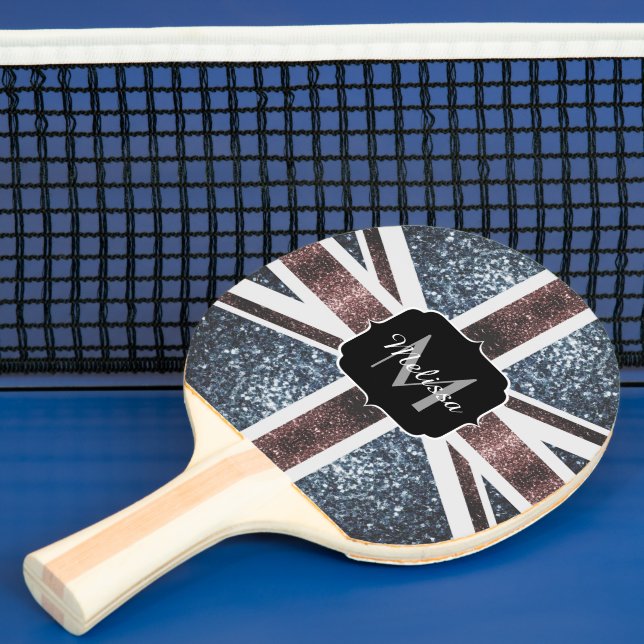 Rustic UK flagga Red blue sparkles glitter Monogra Pingisracket (Insitu)