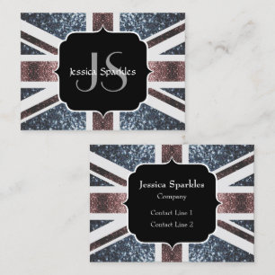 Rustic UK flagga Red blue sparkles glitter Monogra Visitkort