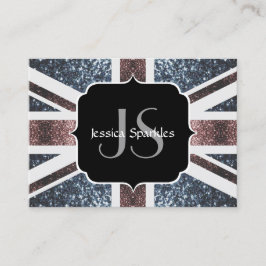 Rustic UK flagga Red blue sparkles glitter Monogra Visitkort