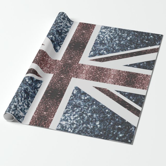 Rustic UK flagga Red blue sparkles glitter Presentpapper (Utrullad)