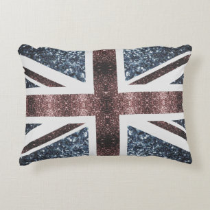 Rustic UK flagga Red blue sparkles glitter Prydnadskudde