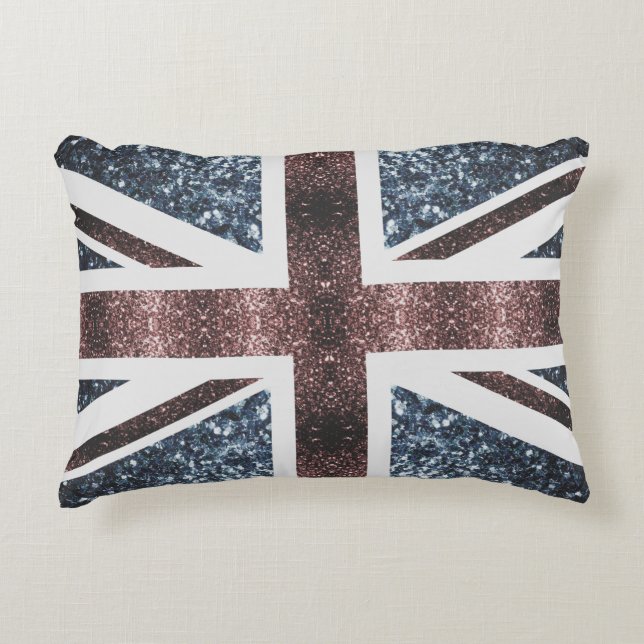 Rustic UK flagga Red blue sparkles glitter Prydnadskudde (Framsidan)