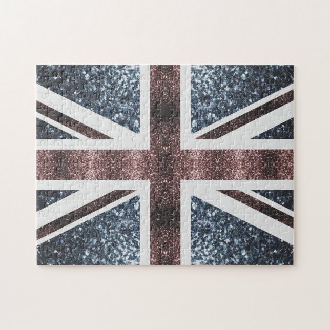 Rustic UK flagga Red blue sparkles glitter Pussel (Horisontell)