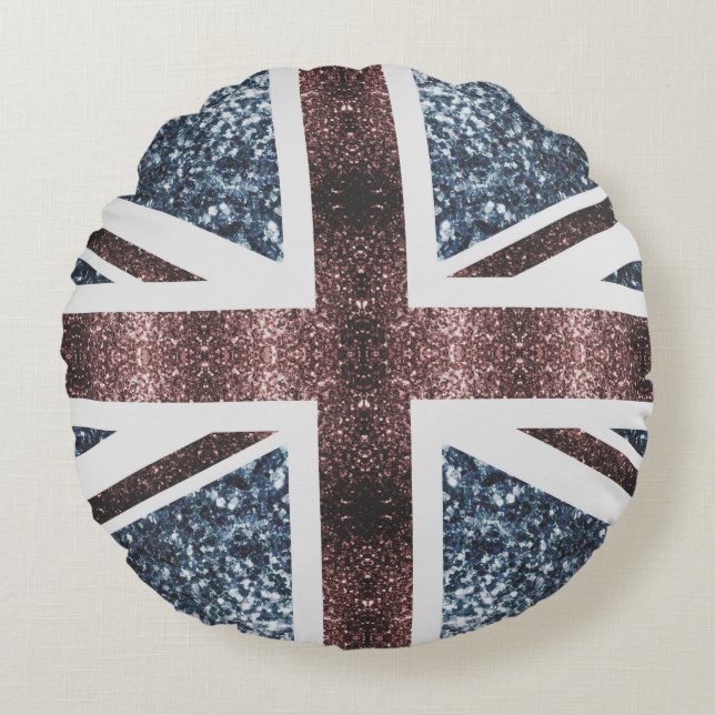 Rustic UK flagga Red blue sparkles glitter Rund Kudde (Framsidan)