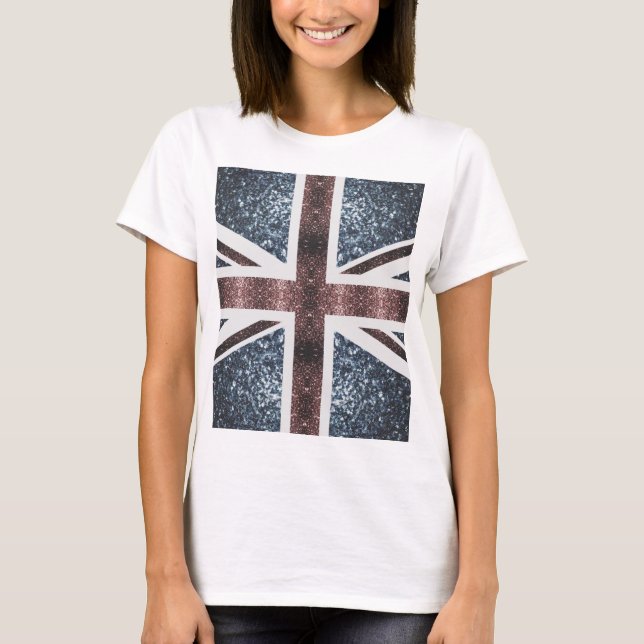 Rustic UK flagga Red blue sparkles glitter T Shirt (Framsida)