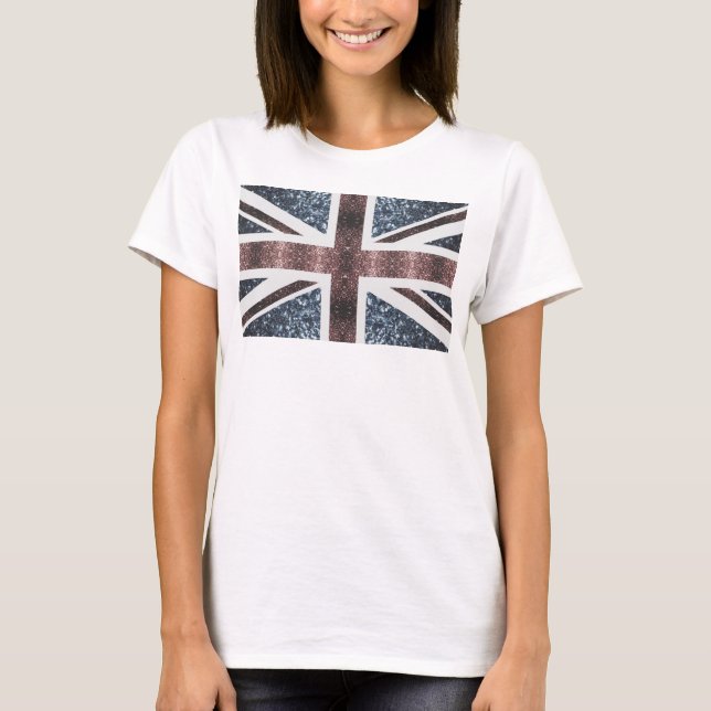 Rustic UK flagga Red blue sparkles glitter T Shirt (Framsida)