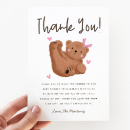 Rustic Unge Bear Girl Baby Shower Tack Kort
