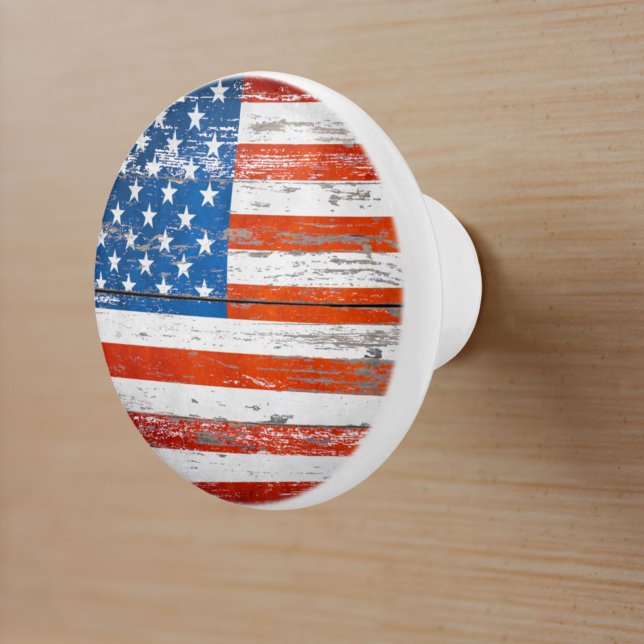 Rustic United Stater American Patriotic USA flagga Knopp (Rustic United States American Patriotic USA Flag Ceramic Knob)