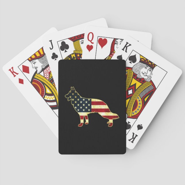 Rustic US Flagga German Shepherd Casinokort (Baksidan)