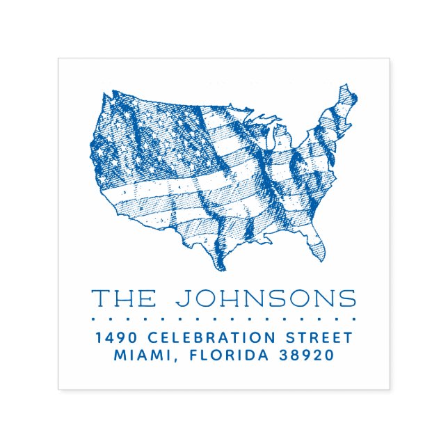 Rustic USA Karta & Flagga | Familj Namn Returadres Självfärgande Stämpel (Design)