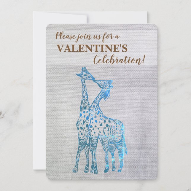 Rustic Valentine-inbjudan Giraffes Kissing Inbjudningar (Framsida)