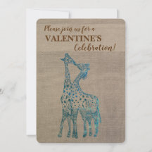 Rustic Valentine-inbjudan Giraffes Kissing