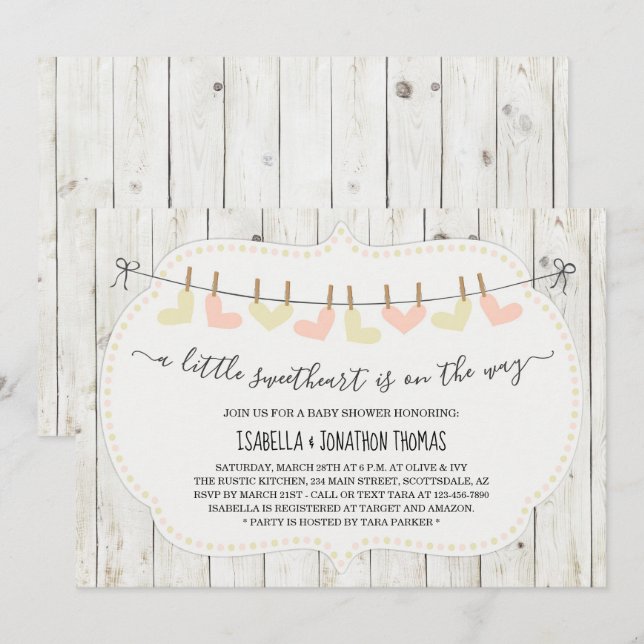 Rustic Valentines day Baby Shower - Neutral könsne Inbjudningar (Fram/baksida)