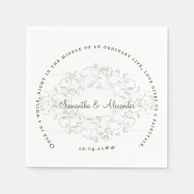 Rustic Vapensköld Ivory Emerald Grönt Gothic Bröll Pappersservett (Framsidan)