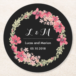 Rustic Vår Blommigt Utandning Monogram Bröllopsfes Underlägg Papper Rund