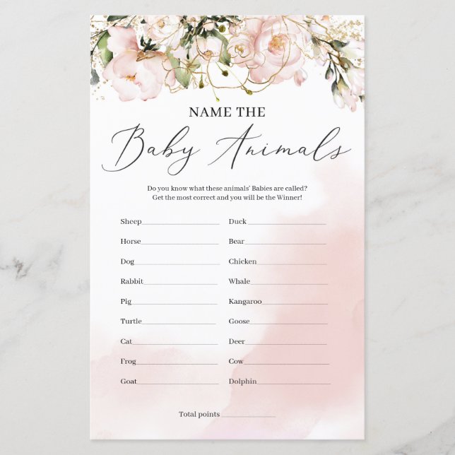 Rustic vår namn vid babyduschen i baby djur (Framsida)