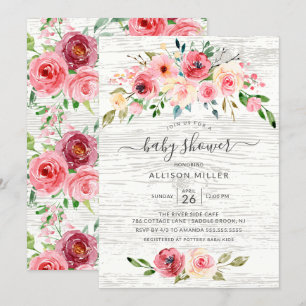 Rustic Vår Peonies Ro Blommigt Baby Shower Inbjudningar