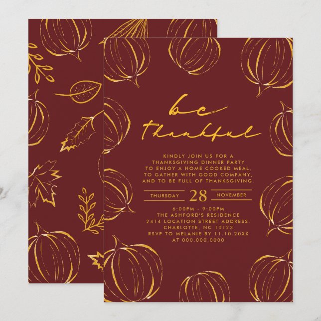 Rustic, var tacksam, Thanksgiving Dinner Inbjudningar (Fram/baksida)