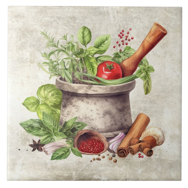 Rustic Vegetables Örters Faux Struktur Kitchen Kakelplatta (Framsidan)