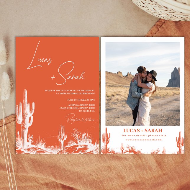 Rustic Verona Sunset Western Desert Bröllop Inbjudningar (Western Desert Verona Sunset Orange Wedding Invitation, Modern Southern Country Wedding Invitation,)