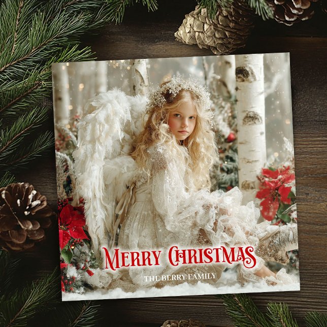 Rustic victorian angel red poinsettias seasonal   julkort (Rustic victorian angel red poinsettias seasonal card)