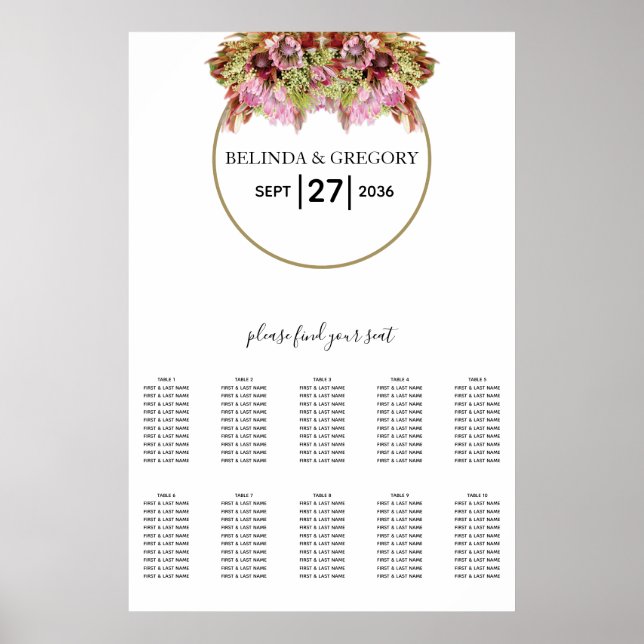 Rustic Vild Blower Bouquet Bröllop Sittdiagram Poster (Framsidan)