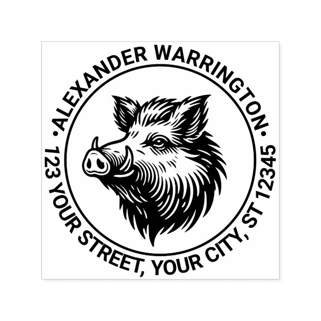 Rustic Vild Boar Head Namn Returadress Självfärgande Stämpel (Design)
