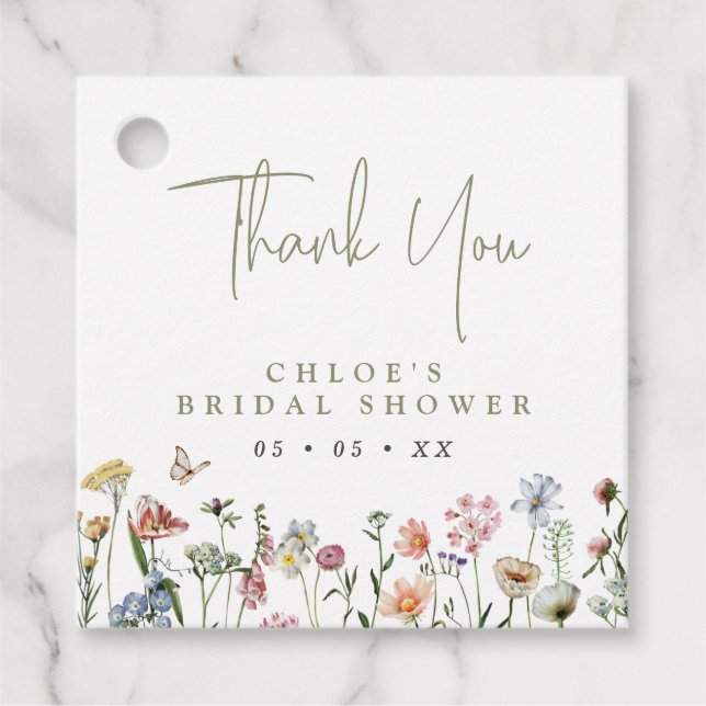 Rustic Vild Flowers Möhippa Tack Gåvor Etiketter (Framsida)