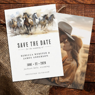 Rustic Vild Horses Ranch Equestrian Photo Bröllop Spara Datumet