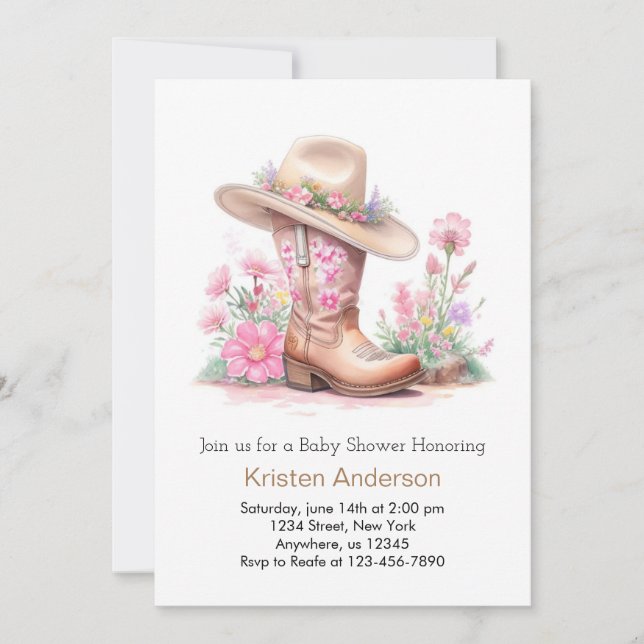 Rustic Vilda western Cowgirl Baby Shower Inbjudningar (Framsida)