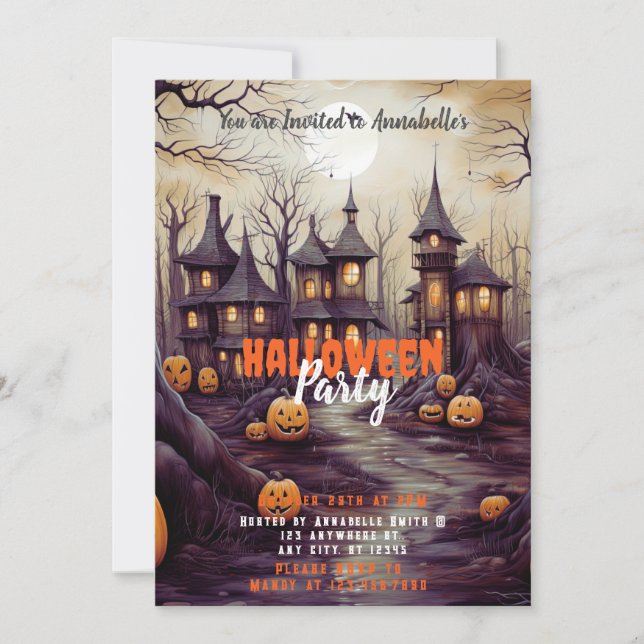 Rustic Village Full Moon Pumpkins Halloween fest Inbjudningar (Framsida)