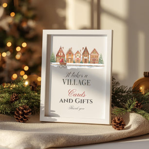 Rustic Village Houses Winter Baby Shower Favor Poster
