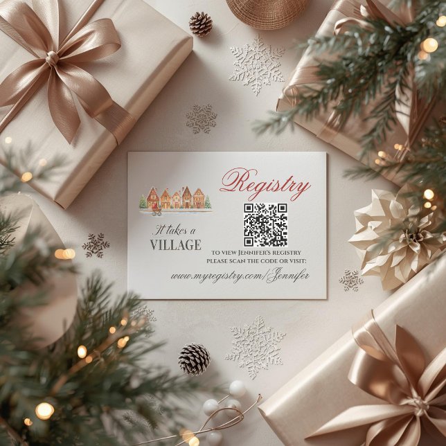 Rustic Village Houses Winter Baby Shower Registry Tilläggskort (Skapare uppladdad)