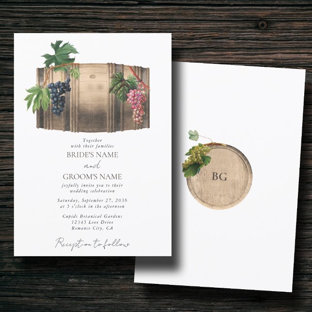Rustic Vin Barrel Winery Vineyard Bröllop Inbjudningar (Rustic Wine Barrel Winery Vineyard Wedding Invitation)